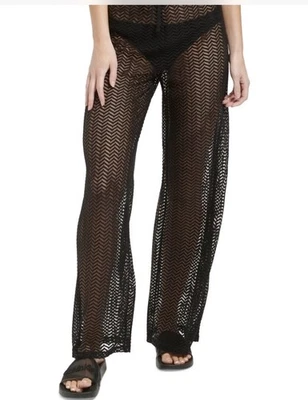 Pantalones de playa para mujer Calvin Klein de pierna ancha negros talla L de malla nuevos sin etiquetas Foto 1 de 4