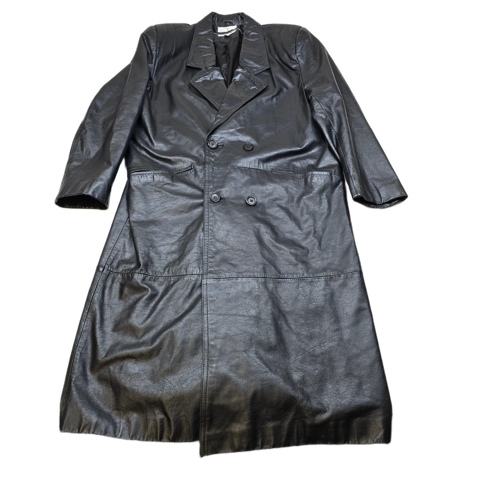 Charles Klein кожи двубортный Тренч мужской большой черный полная длина - Изображение 1 из 4