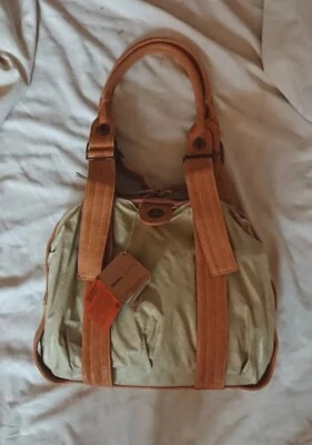 Timberland Bolso de Mano Precioso Cuero y Lona Marrón Beige Cremallera con Bolsillos Holgados Foto 1 de 4