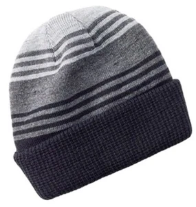 *NEW Apt. 9 Striped Reversible Cuffed Winter Beanie Ski Cap Hat Black & Gray O/S - Picture 1 of 4
