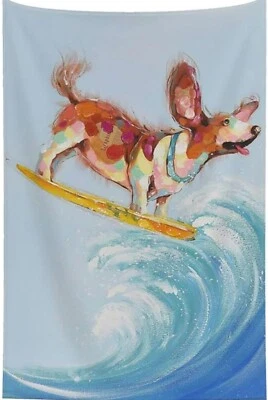 全新 壁挂毯 冲浪 狗 航海印花 60"x 40" 无时尚墙面艺术冲浪板 — 第 1/4 张图片