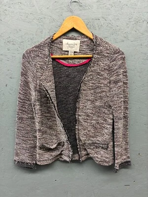 Blazer American Rag Para Mujer Mediano Rosa Tweed Tejido Frente Abierto Dobladillo Deshilachado Chaqueta Foto 1 de 4