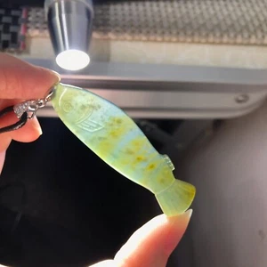 green icy jadeite fish pendant A grade Burma waxy silver rhinestone Myanmar - Picture 1 of 5