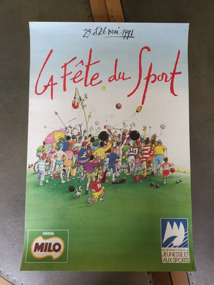 La Fête Du Sport 1991 Nestlé Milo Affiche Poster Original Illustration Blachon - Photo 1/1