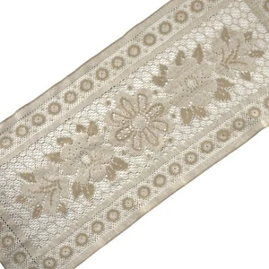 "Mantel rectangular floral de encaje vintage centro de mesa decoración color tostado 38""x16""" - Imagen 1 de 7