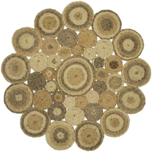 Reversible 100% Natural Jute Round Rug 4X4 ft Braided Farmhouse Carpet Circles - Picture 1 of 9
