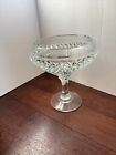 Vintage Indiana Glass Diamond Point Clear 7" Tall Compote Bowl Candy Dish