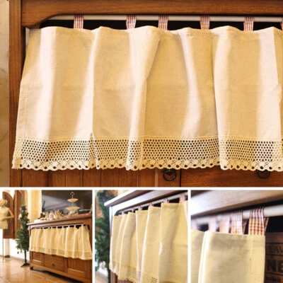 Cortina corta tratamiento media cortina bolsillo varilla ventana pequeña café cocina cortina Foto 1 de 4