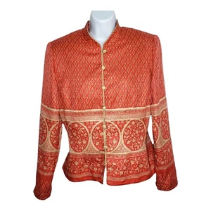 VTG Adrianna Papell 100% Silk Blazer Jacket Asian Inspired Ethnic Art to WeSize - Picture 1 of 12