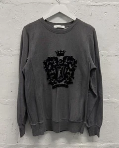 YVES SAINT LAURENT RIVE GAUCHE Gray Black Velvet Crest YSL Logo Sweatshirt - Picture 1 of 5