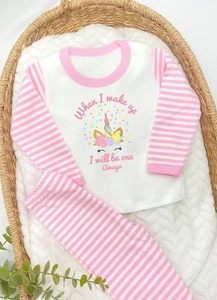 Personalised Girls When I wake up I will be One Unicorn First Birthday Pyjamas,  - Picture 1 of 7