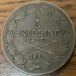 1851 Sweden 2/3 Skilling Banco - Picture 1 of 2