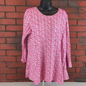 Pings Imports Woman's Pink Long Sleeve Top XL Stripped Textured Casual Mom Core - Picture 1 of 6