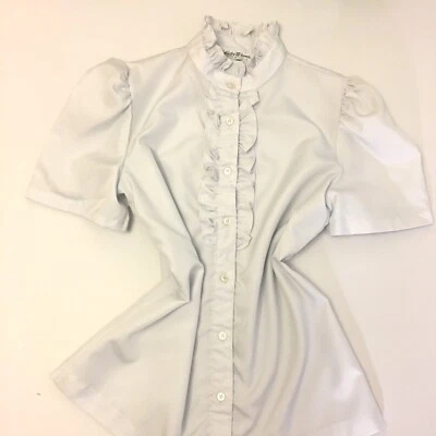 Винтажный 80-х годов высоты оборкой шеи блузка Cottagecore смокинг оборки Puff рукав (IB) - Изображение 1 из 4