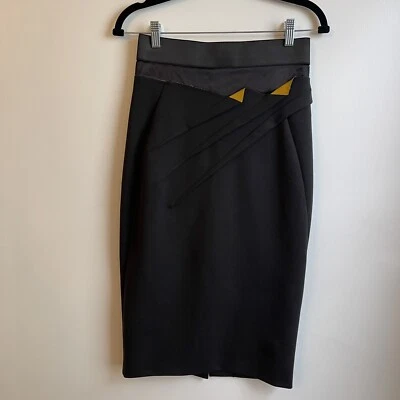 Donna Karan Collection Black Label Wool Pencil Skirt Silk Trim Yellow Size 6 - Image 1 of 4