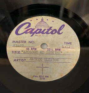 Acetate JACKIE GLEASON - Apology At Bedtime 1956 8" 45rpm one sided VG - Picture 1 of 1