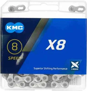 Cadena de bicicleta KMC X8 (X8,99) plateada de 5/6/7/8 velocidades niquelada para Shimano SRAM - Imagen 1 de 1