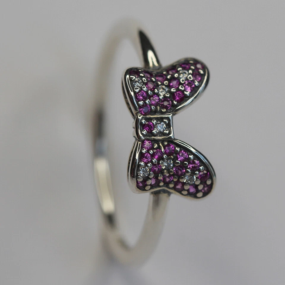 Authentic PANDORA 925 Silver Ring Disney Minnie's Sparkling Bow Sz. 7 54