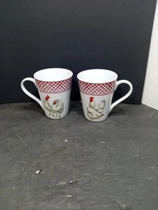 ❤️ Basic Porcelain Home Essentials Set 2 Coffee  Mugs Chicken Rooster Farmhouse - Picture 1 of 6
