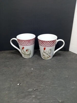 ❤️ Basic Porcelain Home Essentials Set 2 Coffee  Mugs Chicken Rooster Farmhouse - Image 1 of 4