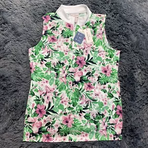 Tommy Bahama Womens sleeveless golf polo shirt tropical floral White Green Sz S - Picture 1 of 3
