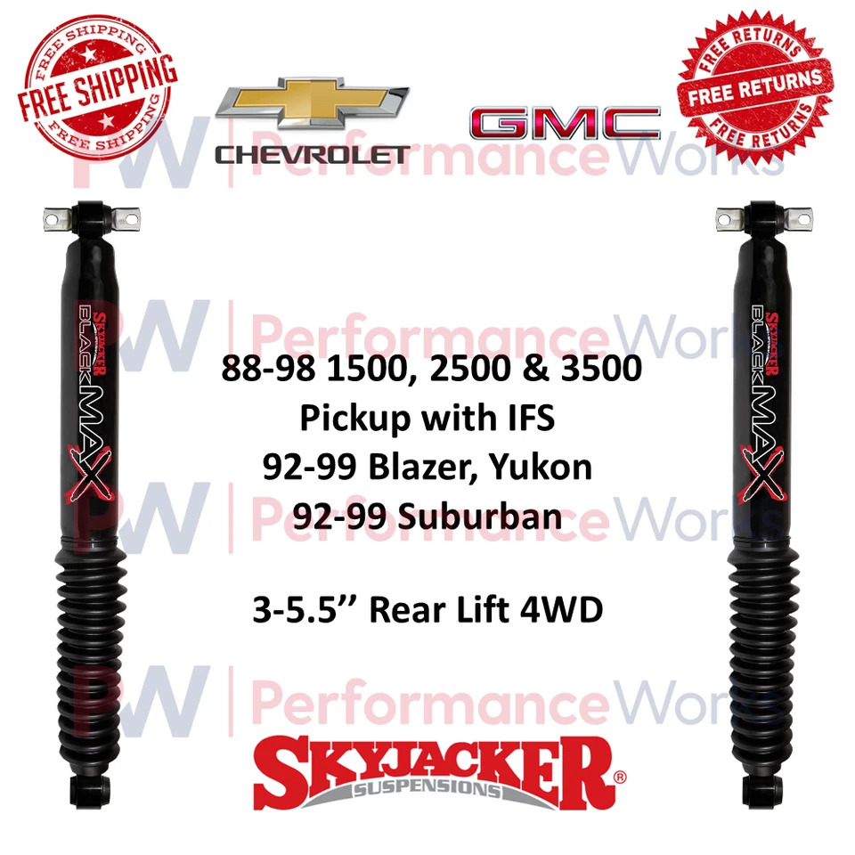 Par de amortiguadores traseros Skyjacker BlackMAX 3-5,5"" para GMC Chevy K1500, K2500, K3500 4x4 Foto 1 de 4