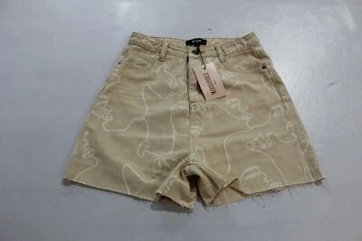 Pantalones Cortos de Denim Missguided Para Mujer Estampado de Escrituras Dobladillo Crudo DM9 Beige Talla US:2 Alto Nuevos con Etiquetas Foto 1 de 3