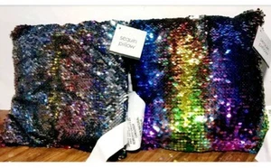 2 Sequin Pillow Reversible Mermaid Rainbow & Sublimation Silver Back in Black - Picture 1 of 9