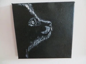 Gemälde   Katze im Mondlicht    schwarz/weiß  20cm x 20cm   --  Öl - Bild 1 von 1