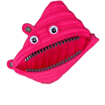 Zipit Rosa Neón Ojos de Monstruo Dientes Iridiscentes Anillo Bolsa Maquillaje Plumas Lápices Foto 1 de 4