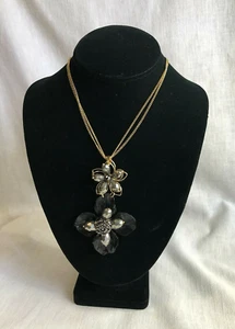 Extra Long Double Chain Necklace Double Floral Pendant Vintage Adjustable - Picture 1 of 6