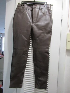 Men's Genuine Leather Pants Soft Lambskin BROWN Biker Zipper Size 30 Trouser NEW - Picture 1 of 7