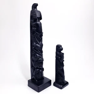 BOMA Canada Totem Poles Argillite Resin Carvings Eagle Beaver Bear Lot of x2 - Picture 1 of 17