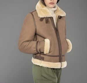 Schott NYC Leather Sheepskin Bomber Jacket LCW1255A Camel M - Picture 1 of 8