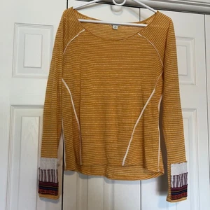 Sundance Top Medium Yellow Striped 3/4 Sleeve Pullover 100% Linen Boho - Picture 1 of 7