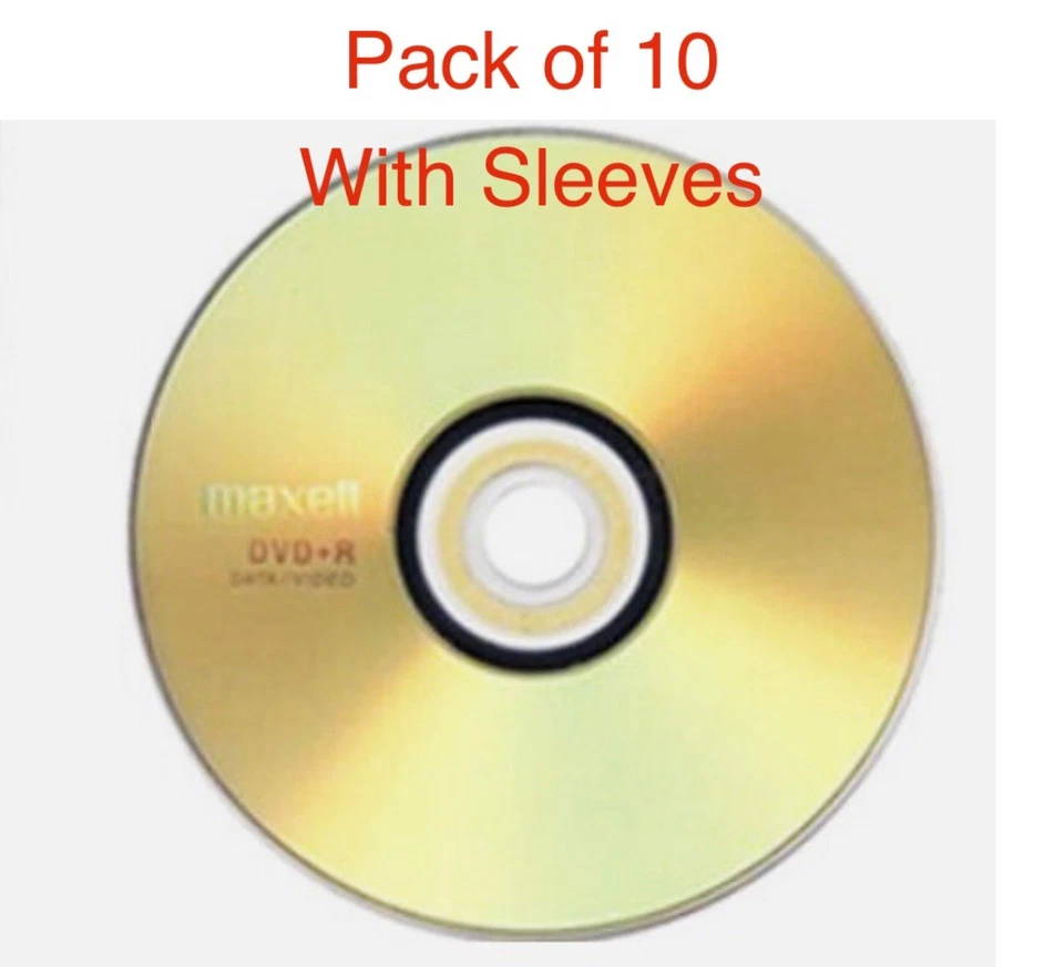 10 x Maxell DVD+R Recordable Blank DVD Discs Media 4.7GB 120MINS with Sleeves - Image 1 of 1