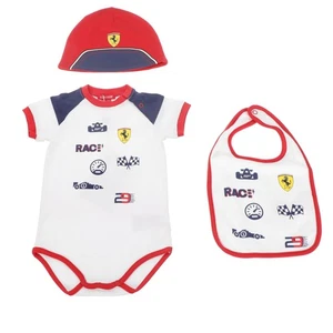 GENUINE Ferrari Infant 12-18M Gift Set (Body+Bib+Cap) White W/Red Bag 270059030 - Picture 1 of 8