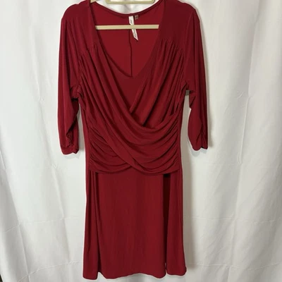 Vestido de mujer NY Collection rojo envolvente sintético manga 3/4 más fiesta carrera 1X Foto 1 de 4