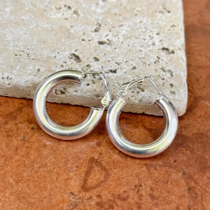 Sterling Silver 5mm Tube Hoop Omega Back Earrings 15mm - Picture 1 of 6