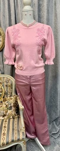 NWT Pink Embellished Sweater Blouse Size M With Jewelry - Picture 1 of 6