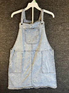 CAT & JACK Girls Jumper Pinafore Denim Floral Blue Size L (10/12) - Picture 1 of 5