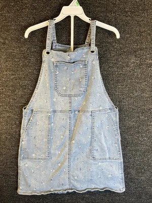 CAT & JACK Girls Jumper Pinafore Denim Floral Blue Size L (10/12) - Image 1 of 4