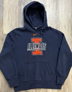 Illinois Fighting Illini Nike Center Swoosh Hoodie Large Navy Blue Embroidered - Picture 1 of 6
