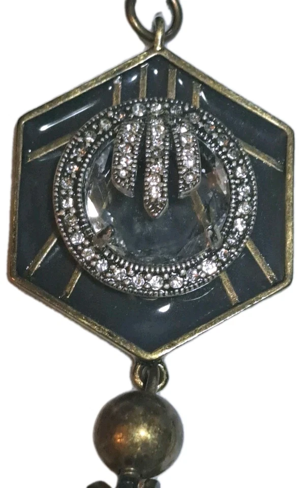 Vtg ART DECO Midnight Moon Lulu Frost for J Crew Statement Necklace Sparkle 26"  - Image 1 of 4