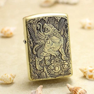 Original Zippo Feuerzeug Vintage Unikat Winddicht Armor Lighters Pixiu Design Geschenke - Bild 1 von 6