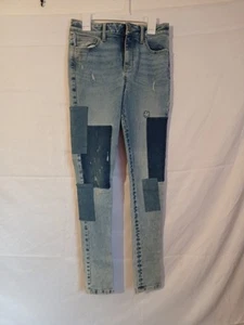 Girlfriend Patchwork So Jeans Girls Sz 12 Hippie Boho Smiley Face Heart Graphic - Picture 1 of 8