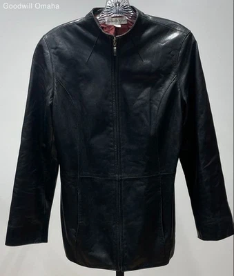 Katherine Kelly Women's Size M Black Genuine Lamb Skin Full Zip Jacket Pre-Owned - Image 1 of 4