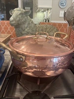 Williams Sonoma Ruffoni Historia olla de cobre martillado 7,25 cuartos de galón bellota de latón Foto 1 de 4