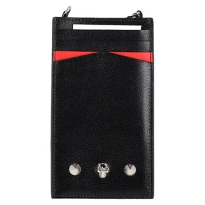 Alexander Mcqueen Skull Stud Phone Holder In Leather Women Black One Size - Picture 1 of 12