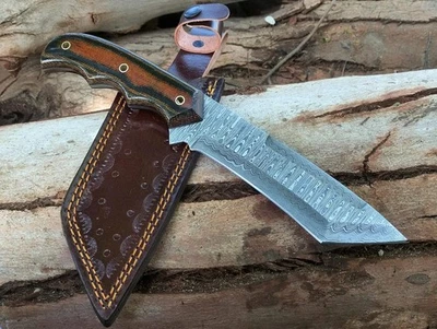 Cuchillo de camping estilo tanto de hoja fija de acero Damasco para exteriores Foto 1 de 4